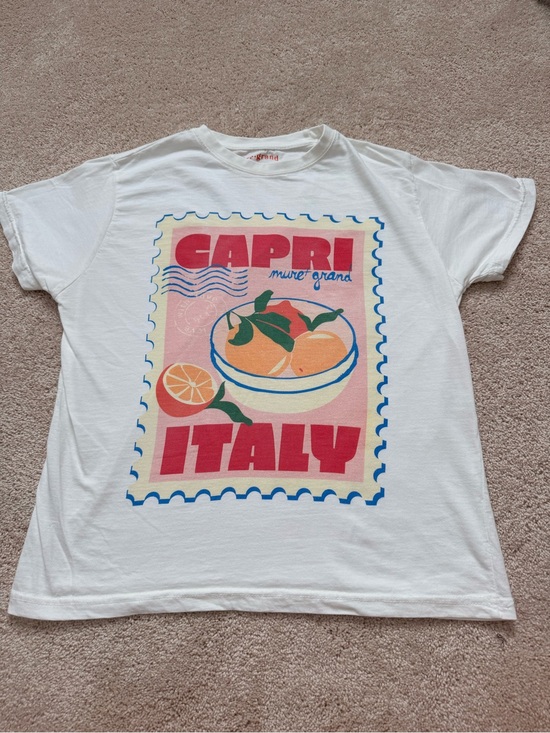 mûre + grand Tops - Capri Italy White Graphic Tee with Orange Print